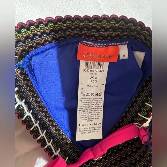 NWOT River Island 2PC Bikini | Top 8 | Bottom 10 | Blue w/ Pink Trim | Liner On - Picture 4 of 8